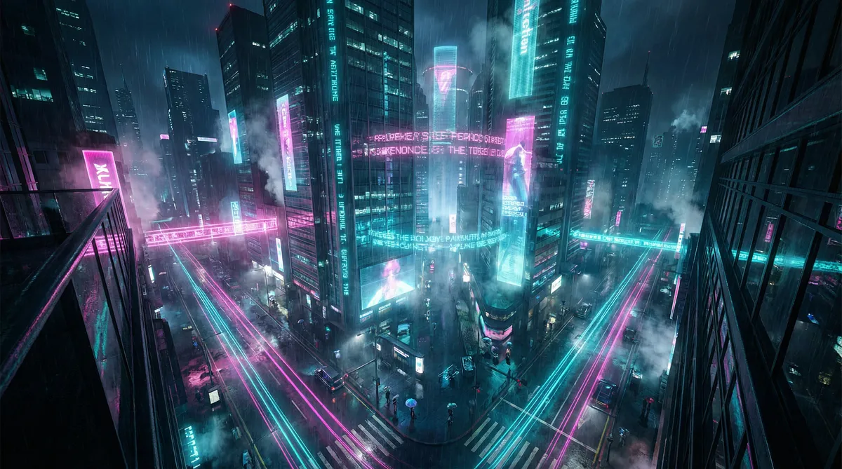 奥比岛密码 竖屏短剧平台首页背景 - 赛博朋克都市夜景